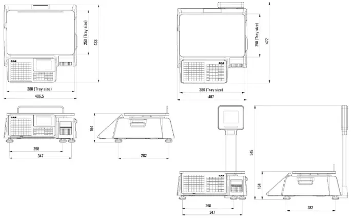 CAS CL3000 bench and pole model overall dimensions