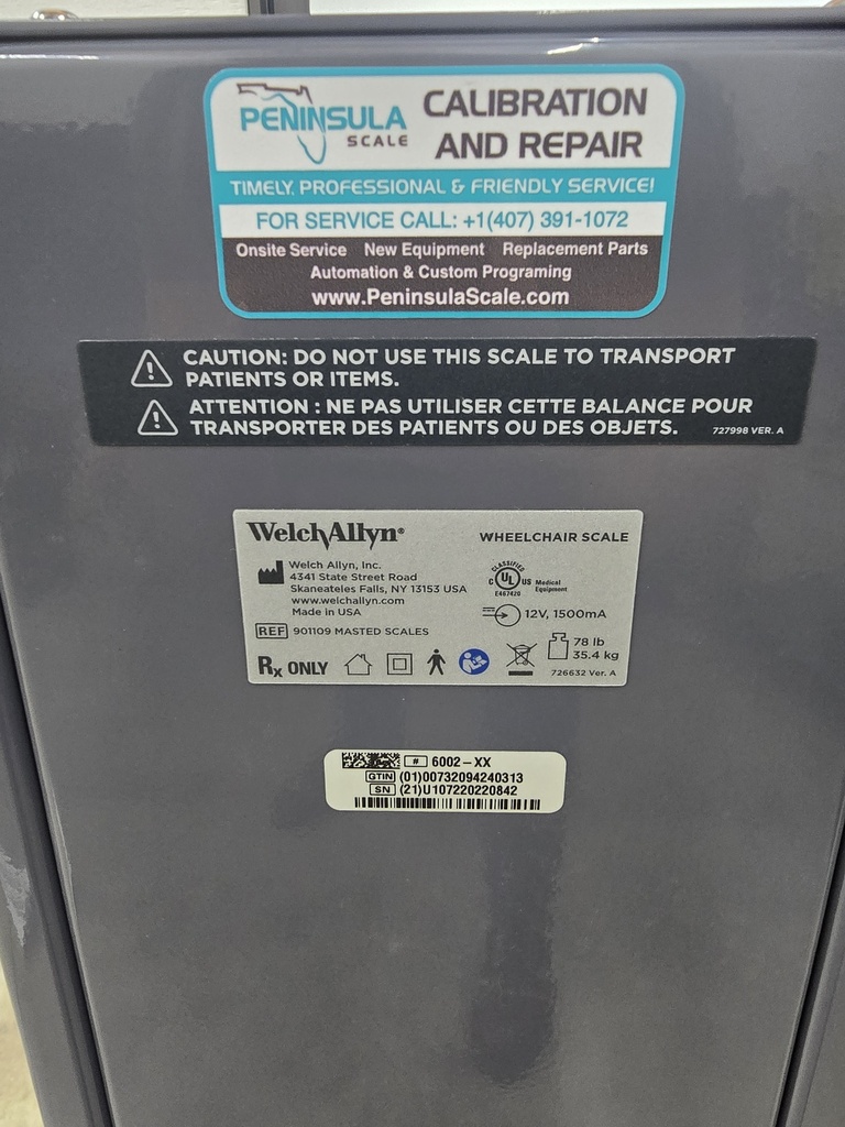 WelchAllyn 6002 Back Panel Device Sticker